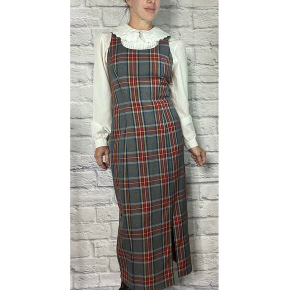 Vintage 90's Decked Out Plaid Sexy Schoolgirl Jumper Dress with High Slit - Picture 1 of 11